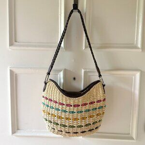 Brighton Woven Straw Shoulder Bag Colorful Striped Hobo Tote Boho Beach Coastal